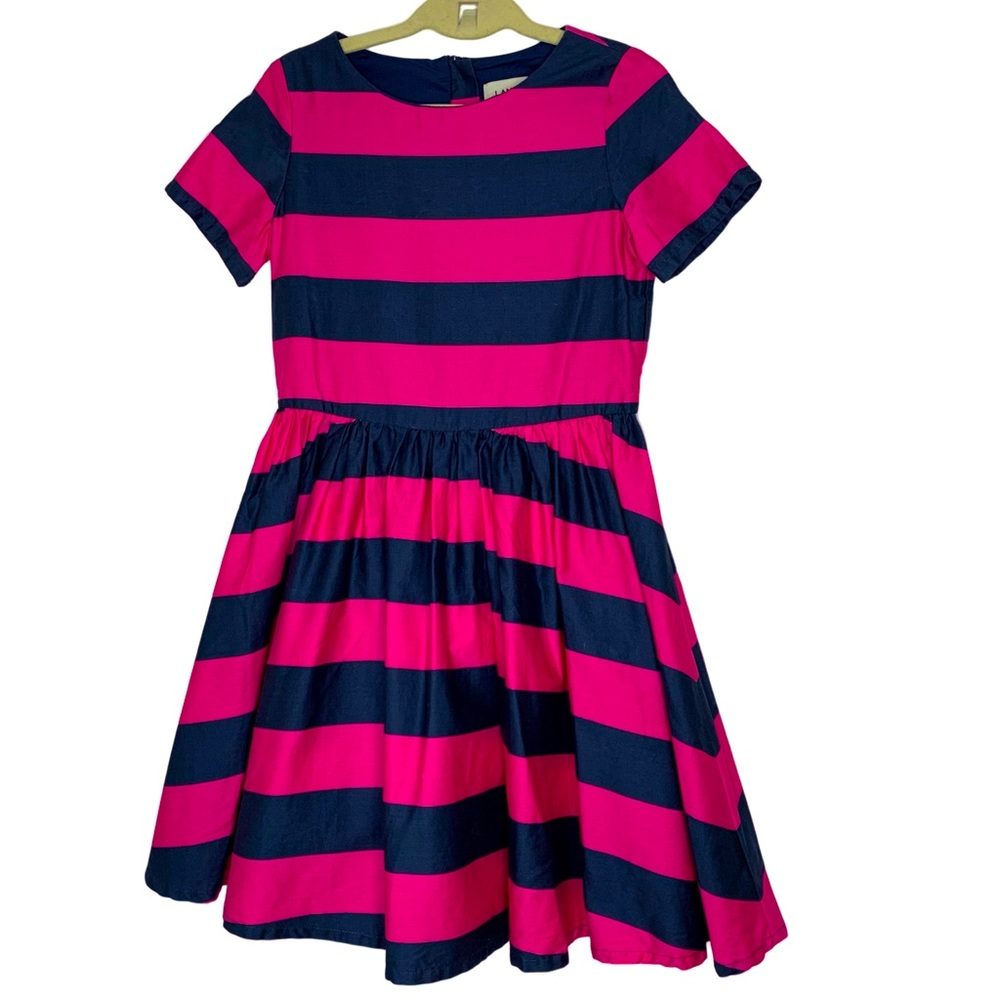 Lands End Girl's Dress Fit and Flare Short Sleeve Cotton Striped Size 7